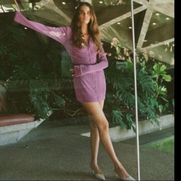 With Jean Andy Mini Purple Dress Long Sleeve Button Down Shirt Size M - Picture 6 of 11